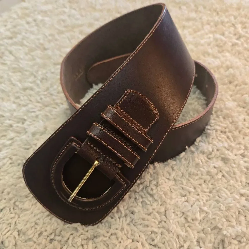 The Limited Dark Brown Wide Leather Waist Belt Made in Italy Size Small